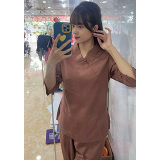 1Nút Trơn LụaPháp Cao Cấp Nữ # Quần Áo Đi Chùa