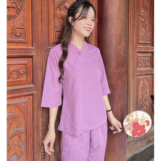 1Nút Trơn LụaPháp Cao Cấp Nữ # Quần Áo Đi Chùa