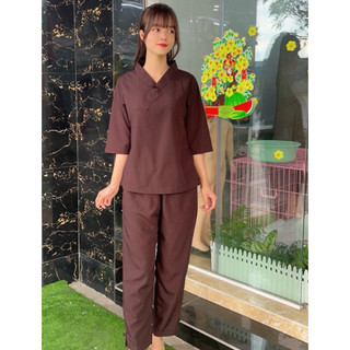 1Nút Trơn LụaPháp Cao Cấp Nữ # Quần Áo Đi Chùa
