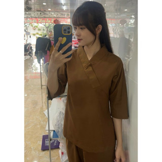 1Nút Trơn LụaPháp Cao Cấp Nữ # Quần Áo Đi Chùa