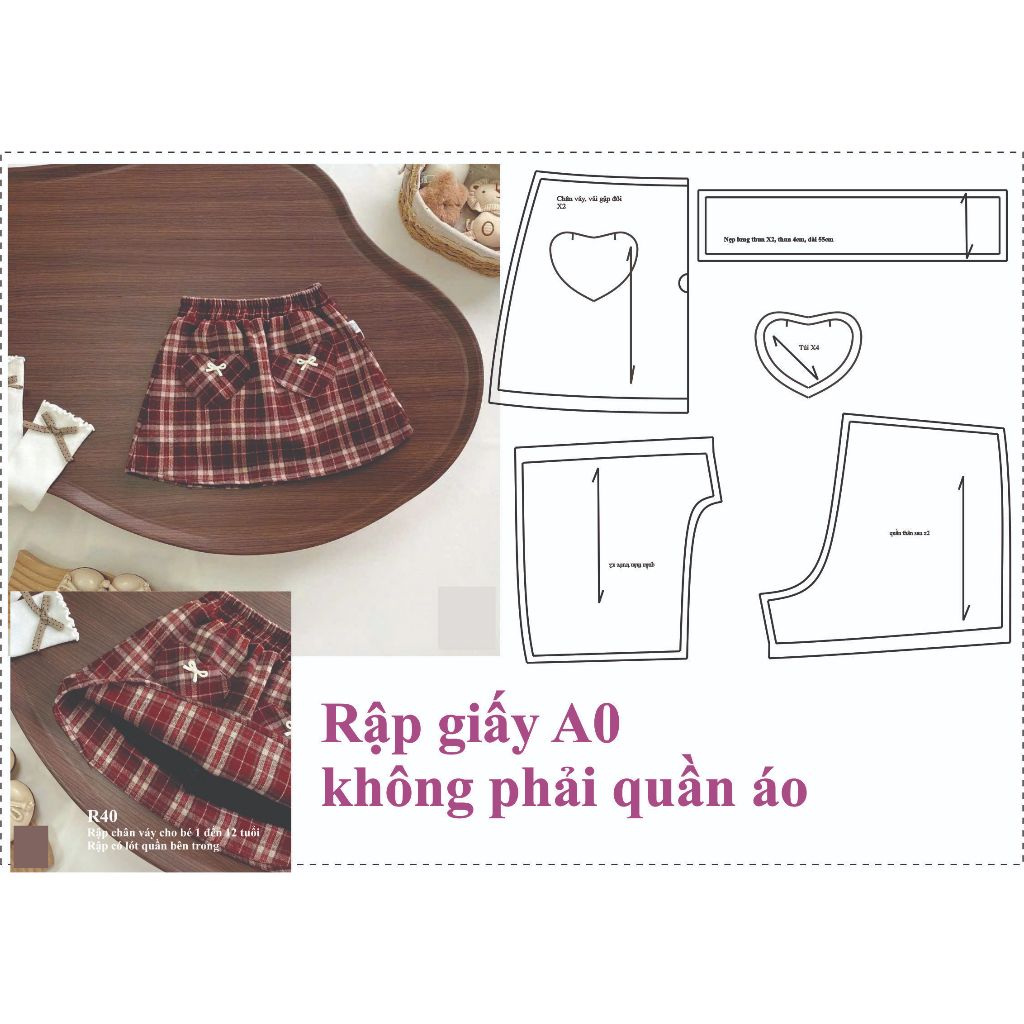 Rập giấy A0 mã R40 - rập chân váy bé