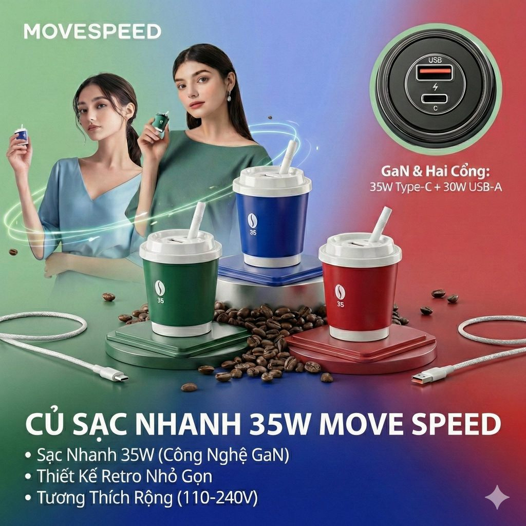 Củ sạc nhanh Movespeed Coffe Gan 35W