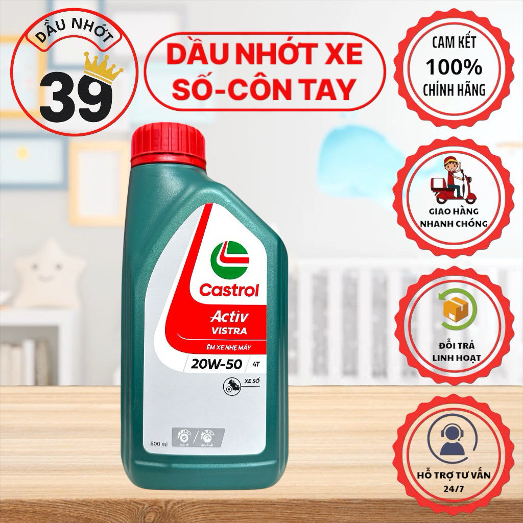 Dầu nhớt cho xe số Chính Hãng CASTROL Activ Vistra 20W50 800ml, 1L >>[CAM KẾT CHÍNH HÃNG 100%]