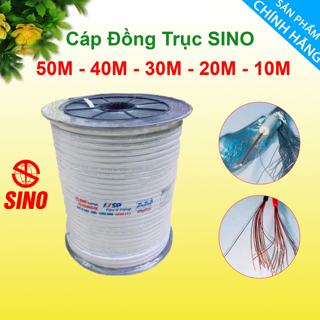 [Combo 50M] Cáp đồng trục {Liền Nguồn} SINO RG59 có bọc bạc chống nhiễu, Dây cáp dùng để kết nối tín hiệu Camera.
