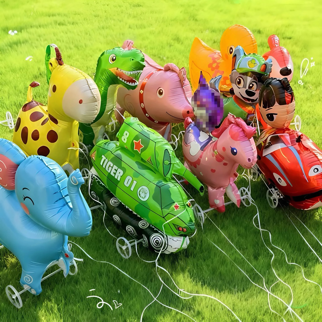 Bóng Thú Cưng Xe Kéo Có Bánh Lăn – Đồ Chơi Sinh Nhật Hot Trend Cho Bé Trai & Bé Gái