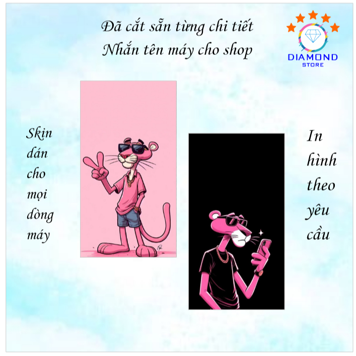 Miếng dán in hình Pink Panther ( NHẮN TÊN MÁY CHO SHOP )