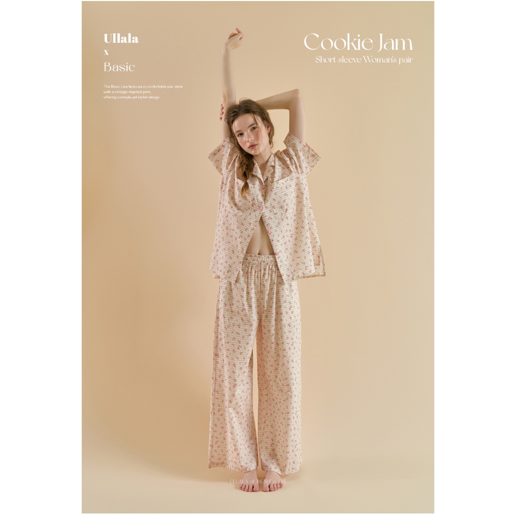 Bộ ngủ xuân hè caro hoa Ullala Basic line Cookie Jam chính hãng