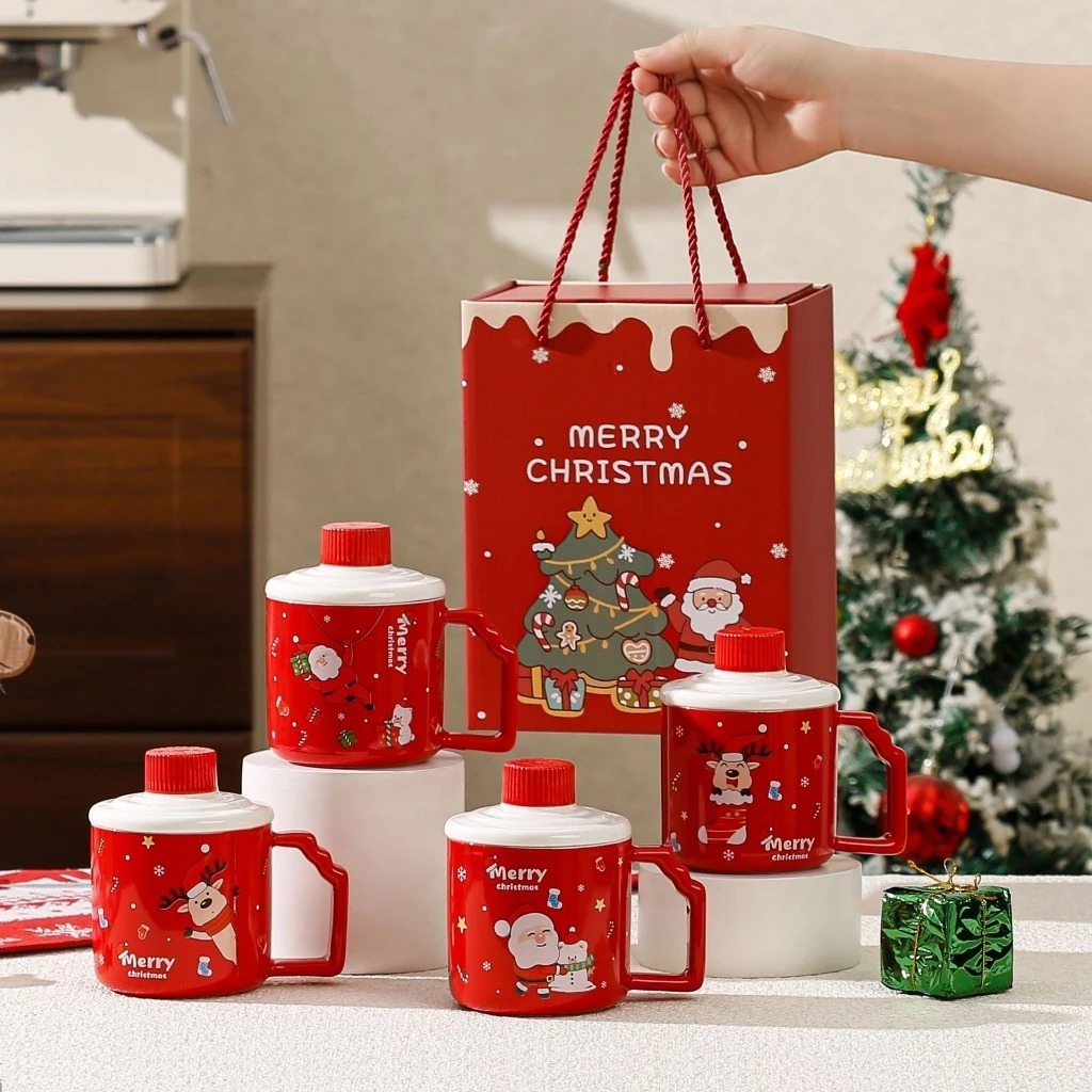 Ly Sứ Giáng Sinh Santa Đỏ – Cốc Ông Già Noel Đỏ Sáng Tạo, Ly Gốm Mũ Noel Cute, Ly Uống Nước Dễ Thươn
