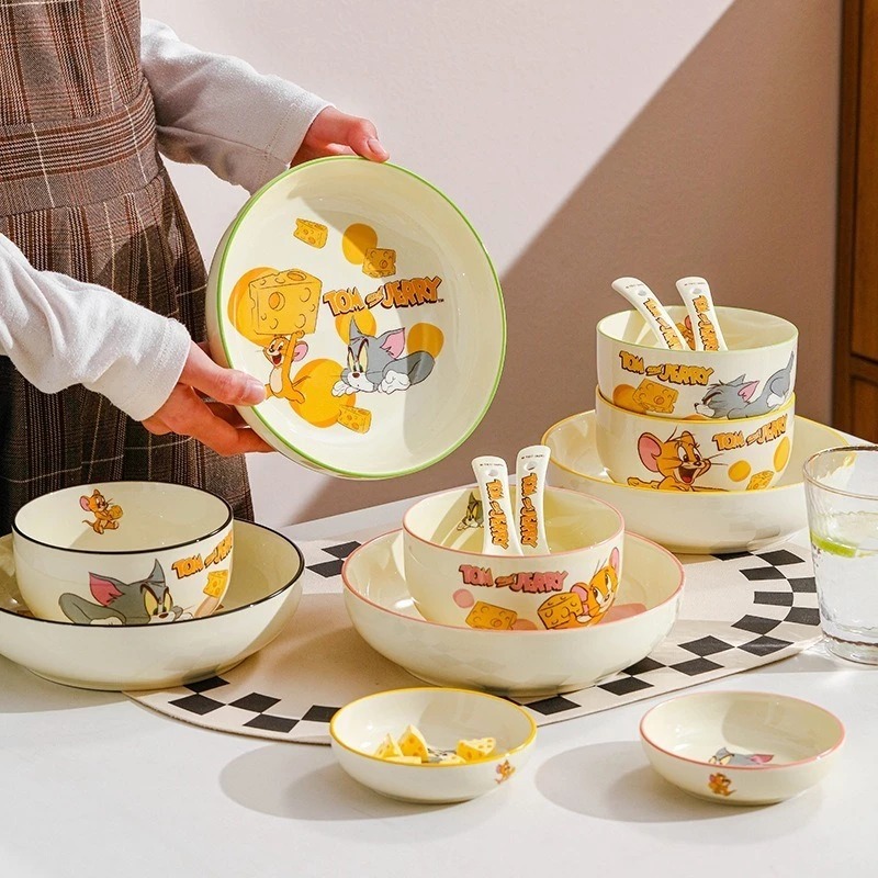 [CHÍNH HÃNG] Bộ Bát Tom and Jerry Gốm Sứ, Khắc Men Chìm Sứ Decor Cao Cấp, Cute Jerry, QUÀ TẶNG