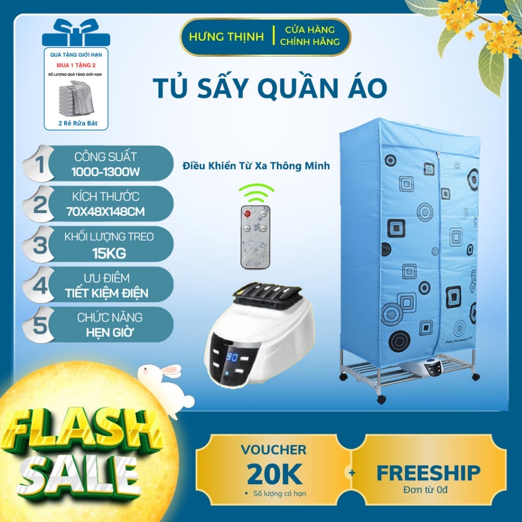Tủ Sấy Quần Áo Có Điều Khiển Từ Xa Thông Minh, Khô Nhanh - Tiết Kiệm Điện, Sấy Quần Áo Tại Nhà, Diệt Khuẩn Chống Ẩm Mốc