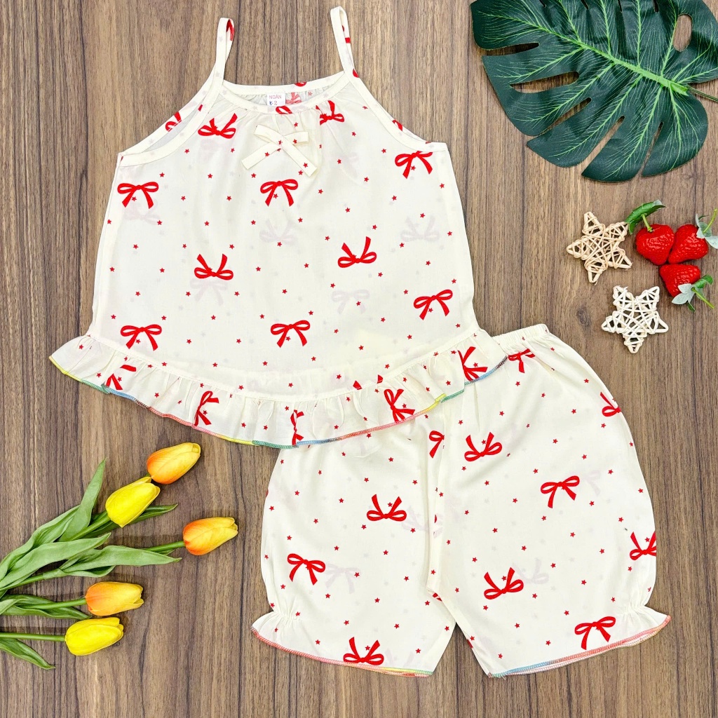 Đồ bộ tole bé gái 5 - 33kg, set đồ bộ tole bé gái quay dây quần đùi, chất tole 2 da loại 1,bộ tole lanh cho bé gái QDQN1