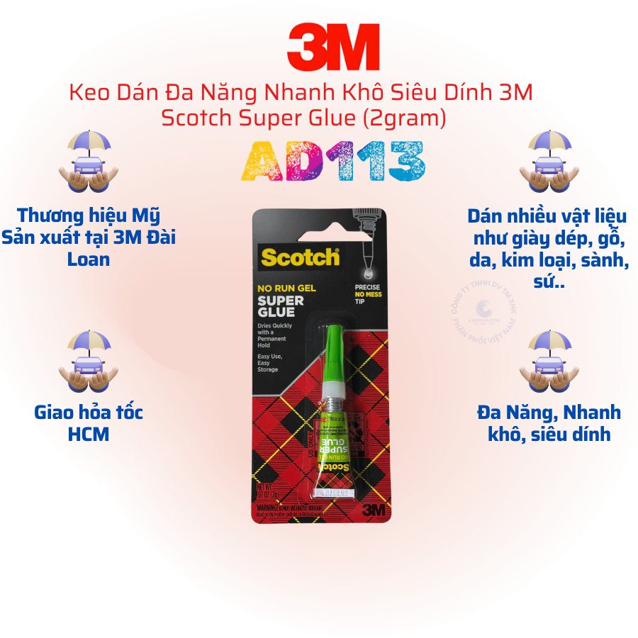 Keo Dán Đa Năng Siêu Dính 3M Scotch Super AD113 - Trọng Lượng 2gram - Chính Hãng