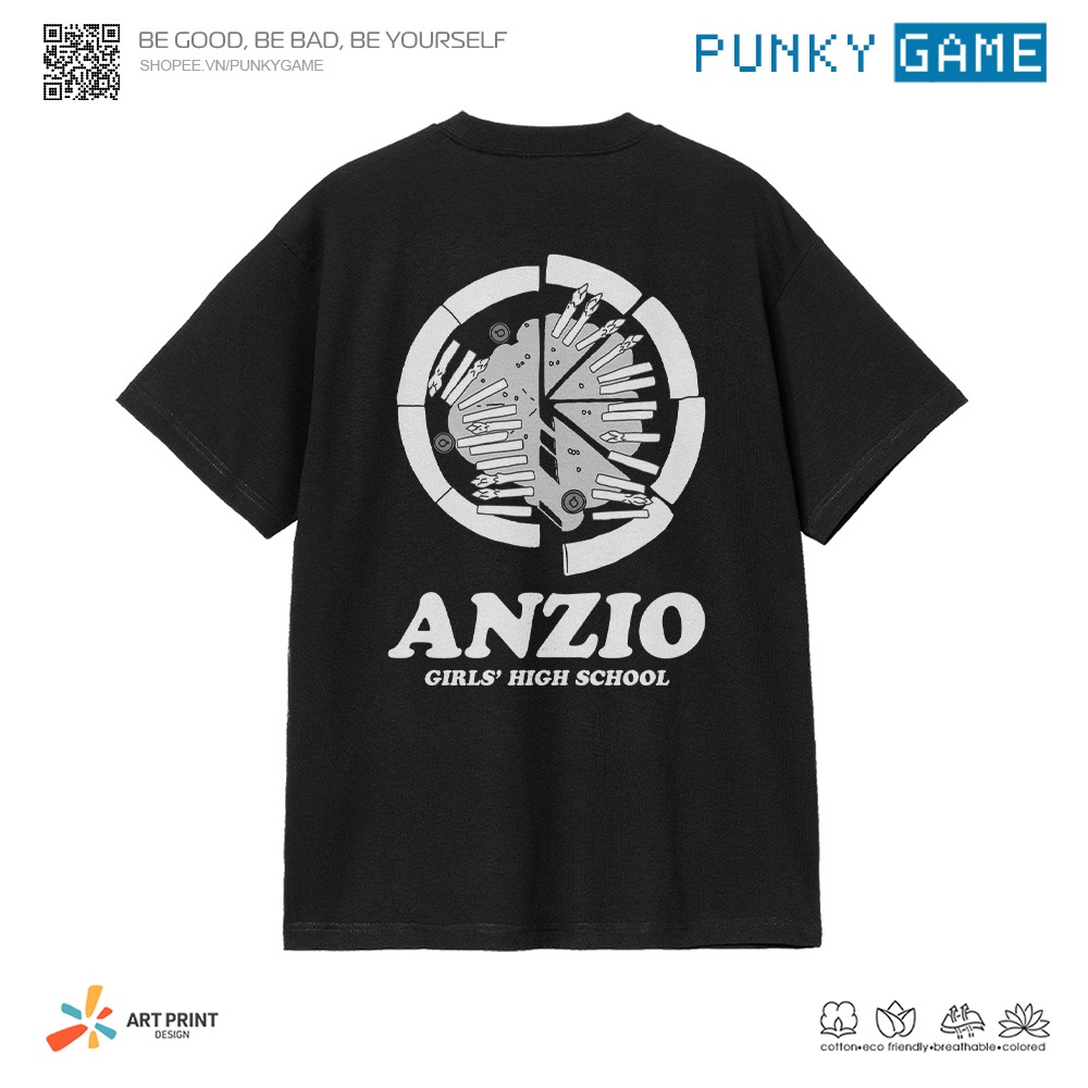 Áo thun Unisex Girls Und Panzer ANZIO High School Cotton 100% ngắn tay