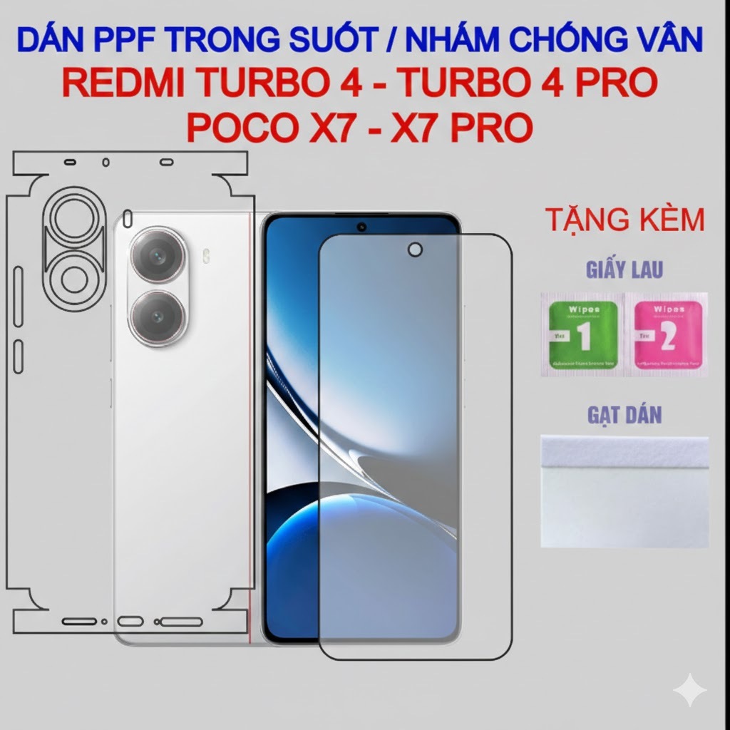 Redmi Turbo 4 / Redmi Turbo 4 Pro / Miếng dán PPF-EPU màn hình,full viền tự phục hồi bảo vệ máy