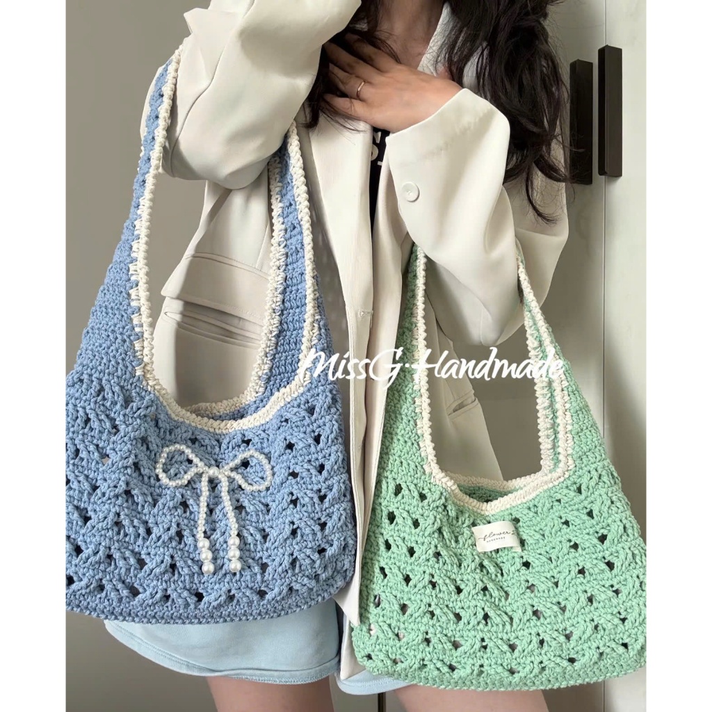 Túi Len Handmade Túi Len Họa Tiết Đan Chéo Túi Tote Len Đi Biển