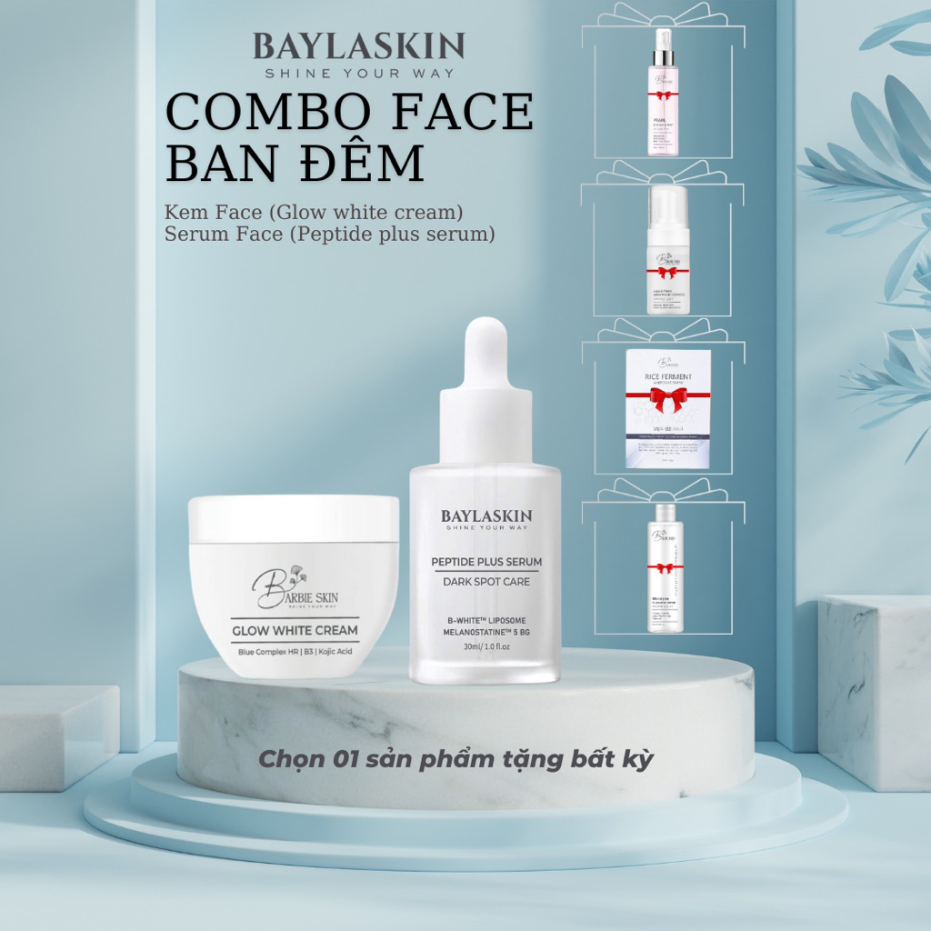 COMBO KEM FACE + PEPTIDE PLUS SERUM BAYLA SKIN (BARBIE SKIN) Da trắng hồng, tươi trẻ cấp ẩm cho da