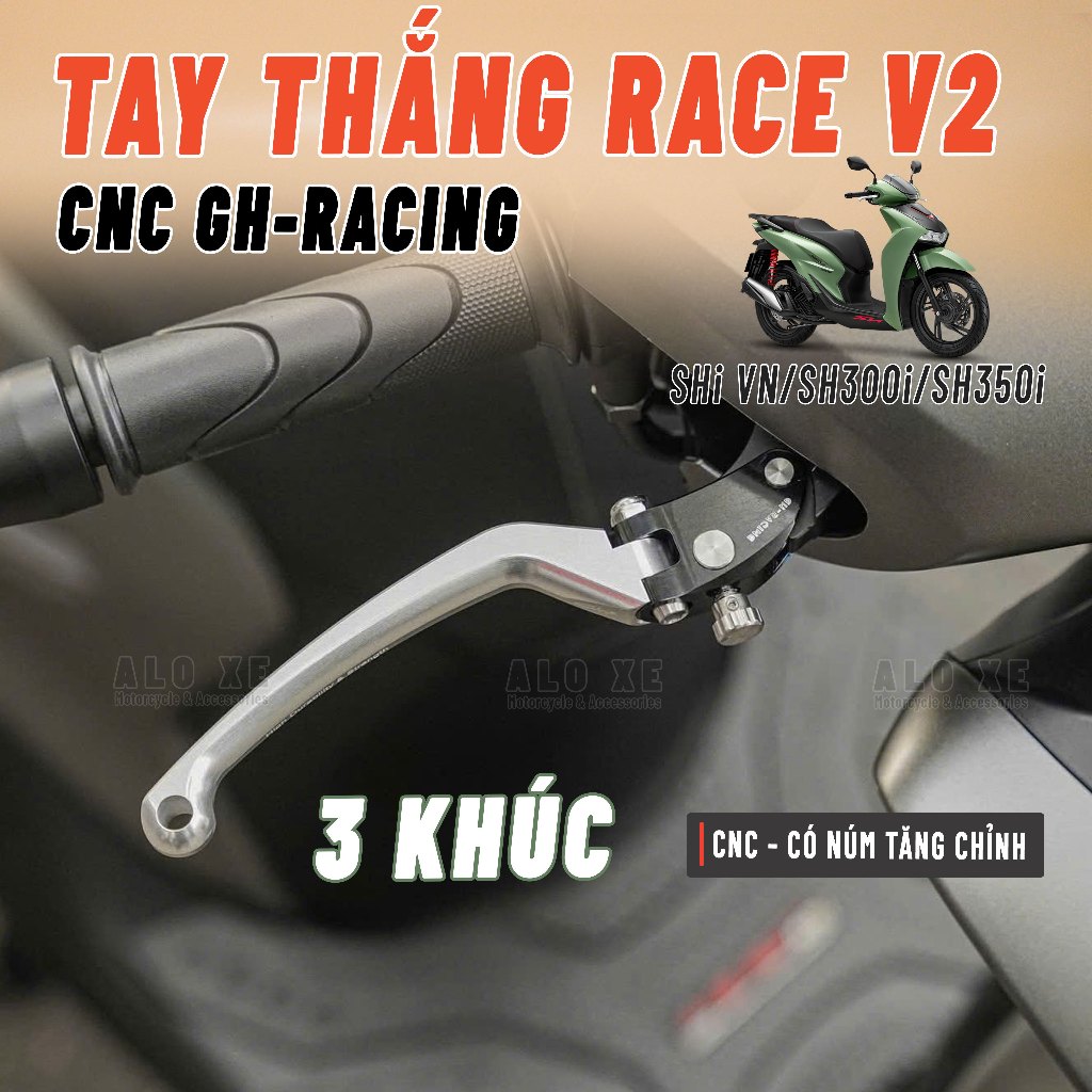 Tay thắng RACE V2 3 Khúc CNC GH-Racing cho xe SHi 125/150/160, SH350i, SH300 - Phụ kiện, phụ tùng xe