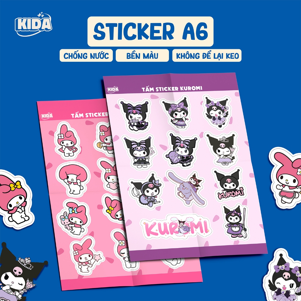 Sticker hình dán KUROMI, MY MELODY dễ thương, sticker chống thấm nước, lột không để lại keo - KIDA S