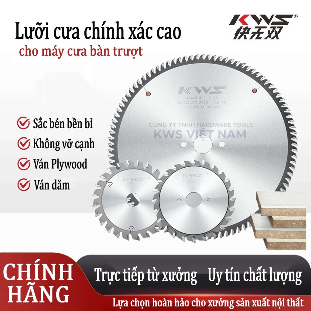Lưỡi Cưa Bàn Trượt 300mm 96T Hợp Kim Cao Cấp Chính Hãng KWS Cắt MDF, Plywood, Gỗ Tự Nhiên, Ván dăm