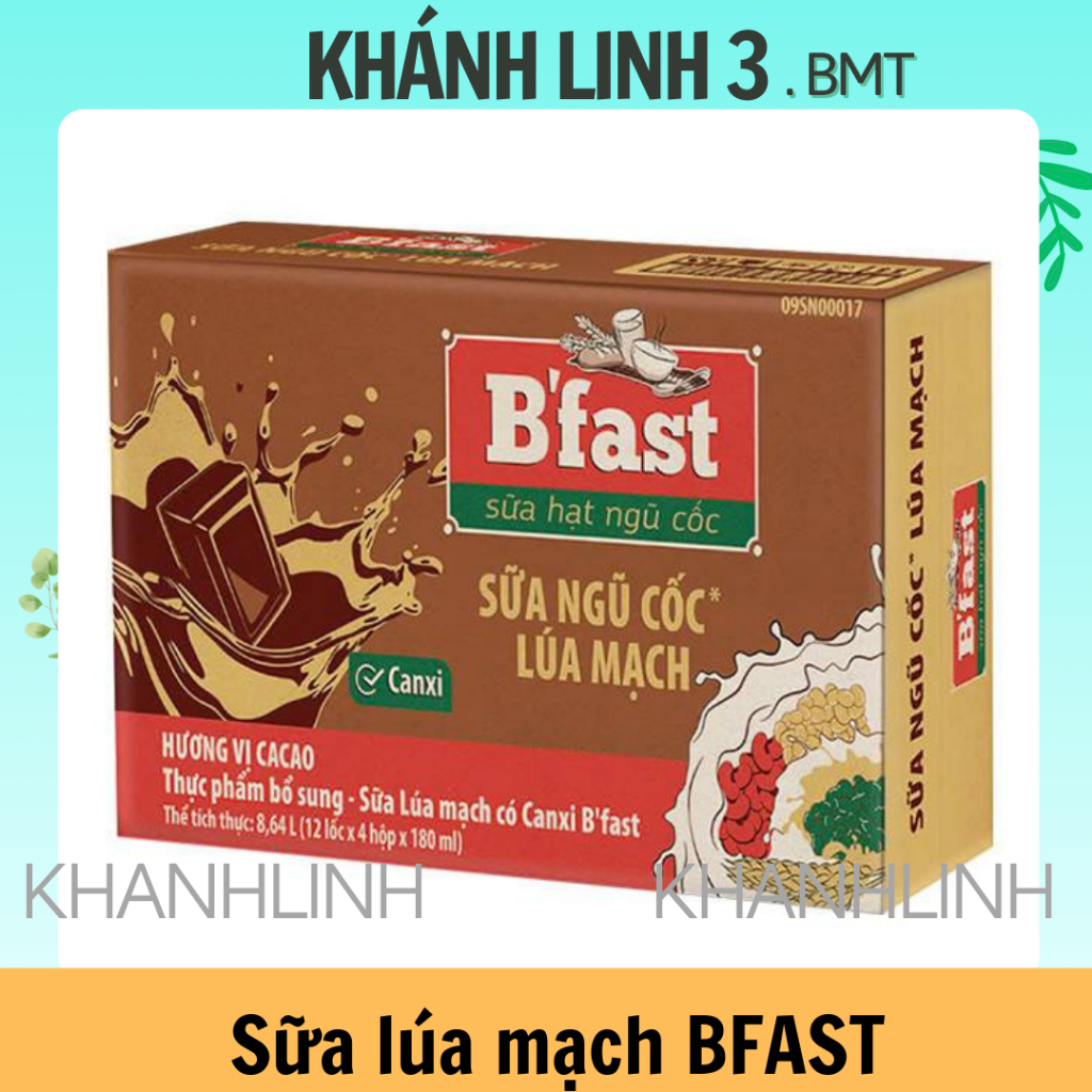 8 Hộp x180ml Sữa Ngũ Cốc Lúa Mạch BFAST Vị Ca Cao .