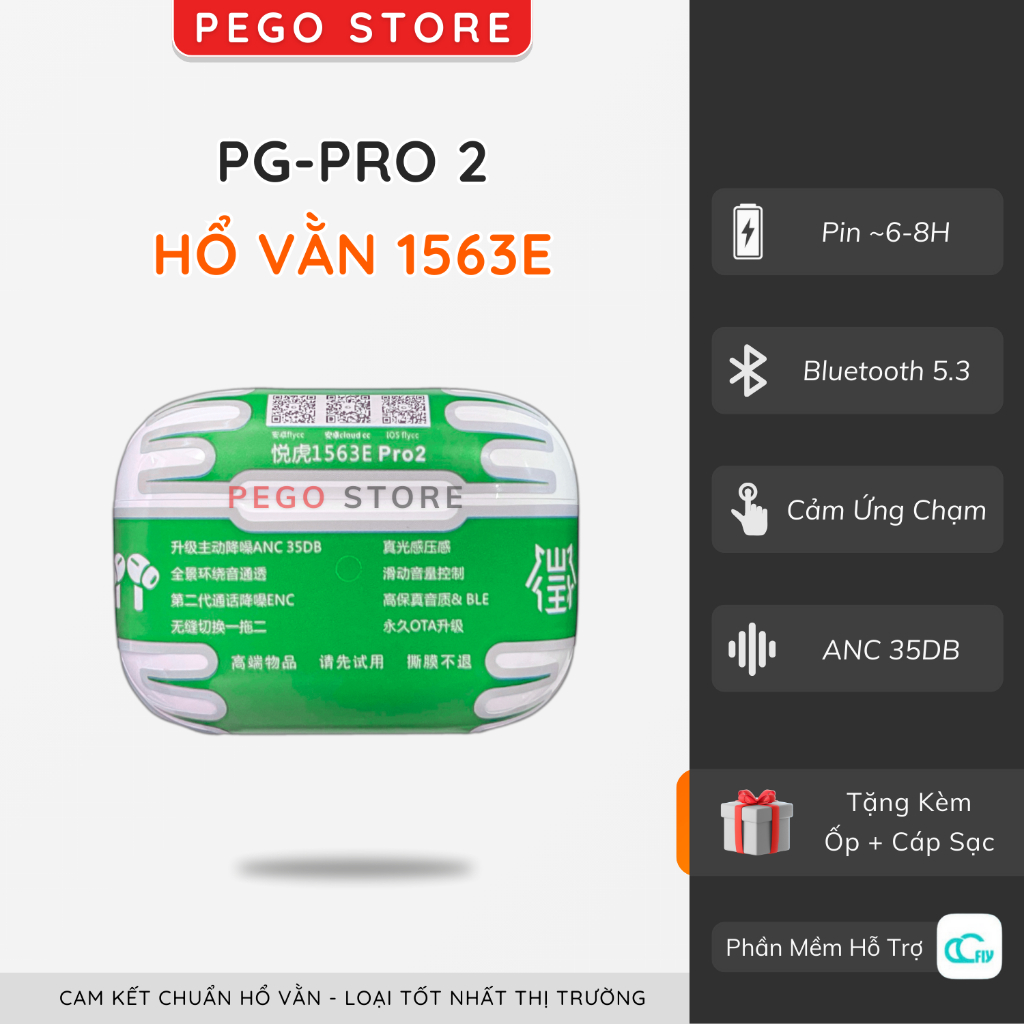 Tai Nghe Bluetooth Pro 2 Hổ Vằn 1563E ANC 35DB - Xuyên Âm HDR, Chuyển Nhanh Thiết Bị | Pego Store