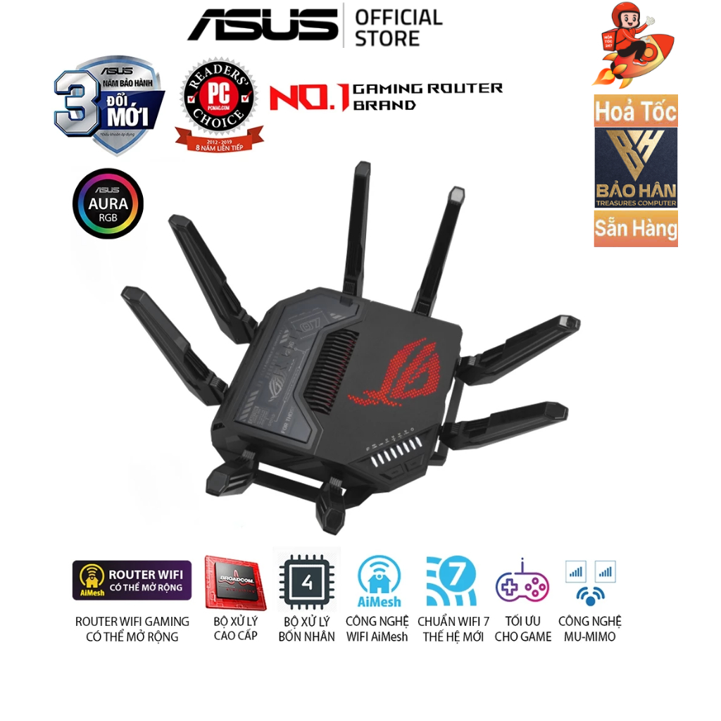 Bộ Định Tuyến WiFi 7 ASUS ROG Rapture GT-BE98 - Hàng Chính Hãng