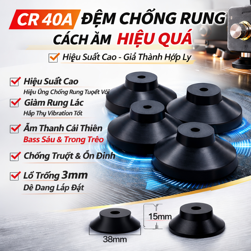 Taguchi-gomu CR 40A giá trị cao (CP cao) – Đế cao su chống rung cho âm thanh 38mm × 15mm (lỗ 3mm) gi