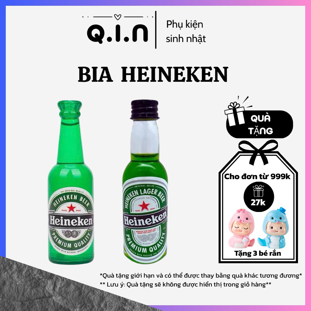 Mô hình Chai bia Heineken trang trí bánh sinh nhật, Chai Rượu bia (có nước) trang trí bánh kem