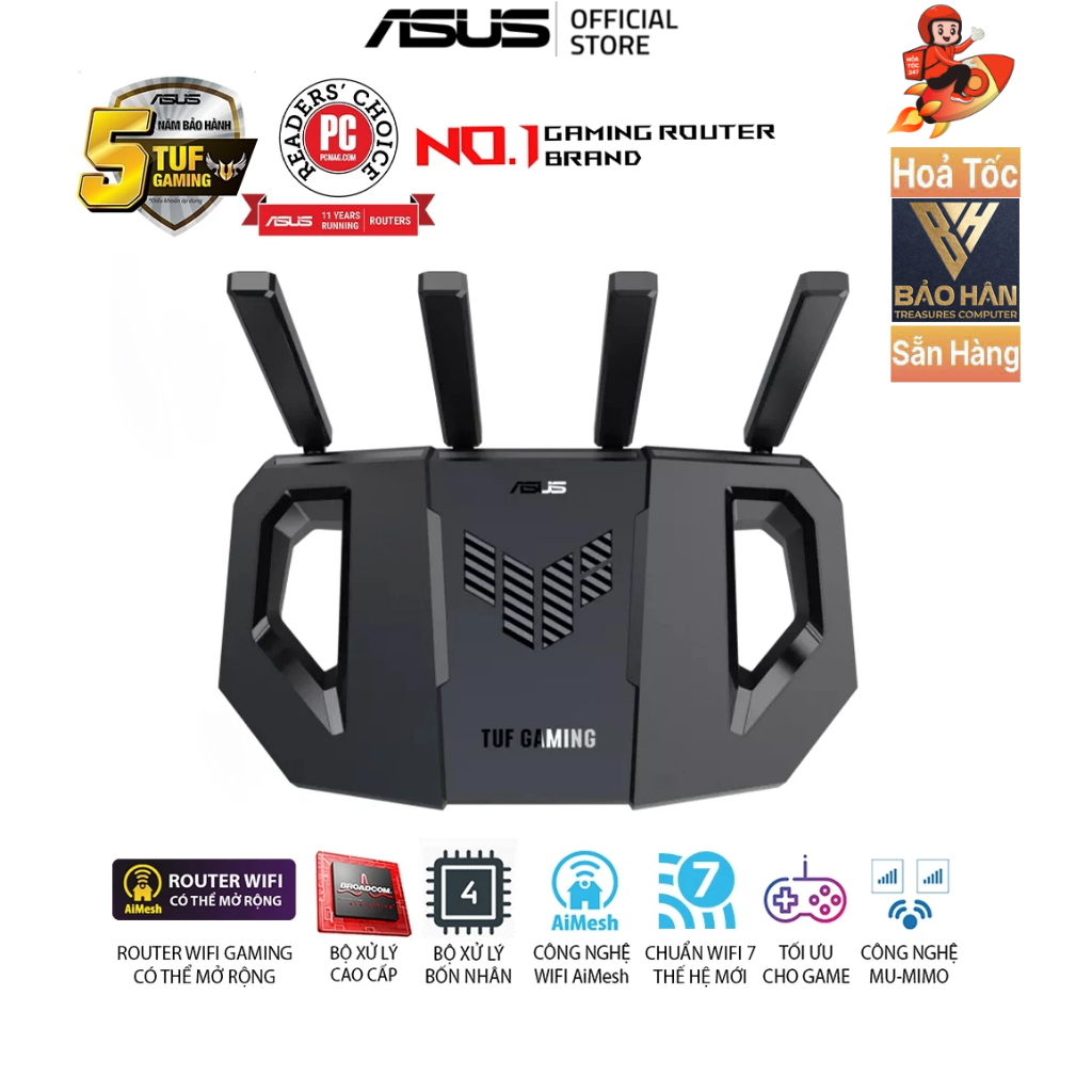Bộ phát wifi 7 Asus TUF-BE3600 (Chuẩn BE/ BE3600Mbps/ 4 Ăng-ten ngoài/ AIMesh - Hàng Chính Hãng