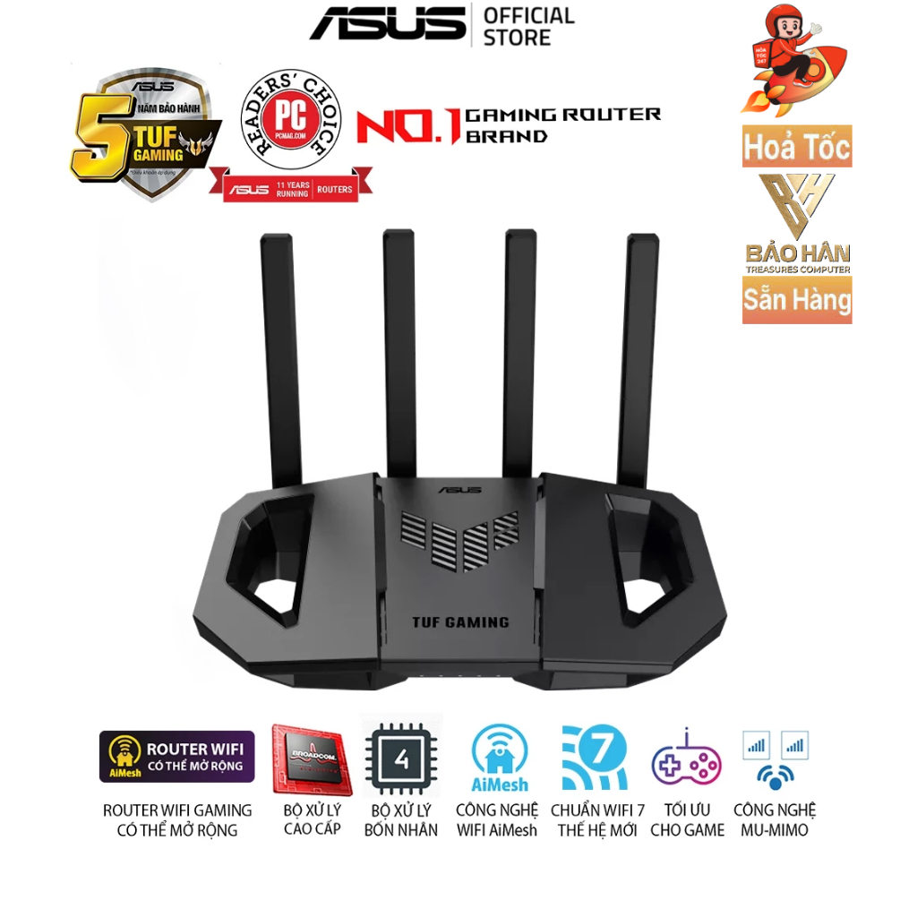 Router Phát WIFI7 Asus TUF-BE3600 V2, MESH WI-FI7 Mở Rộng (802.11be), 2 Băng Tần chuẩn BE3600 - Hàng