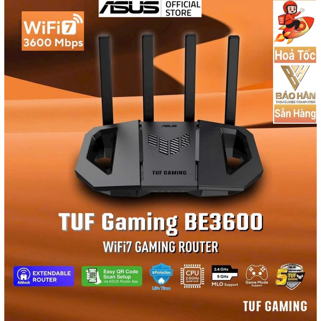 Bộ định tuyến WiFi 7 ASUS TUF GAMING BE3600 V2 - Hàng Chính hãng
