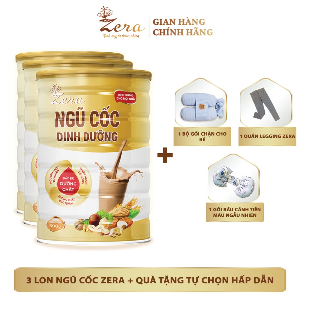 Combo 3 lon ngũ cốc Zera - Tặng gối bầu cánh tiên Zera