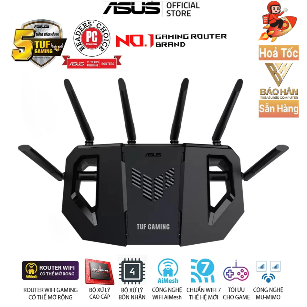 (NEW) Thiết Bị Phát WIFI7 Asus Gaming Router TUF-BE6500, MESH WI-FI 7 (802.11be), 2 Băng Tần - Hàng 