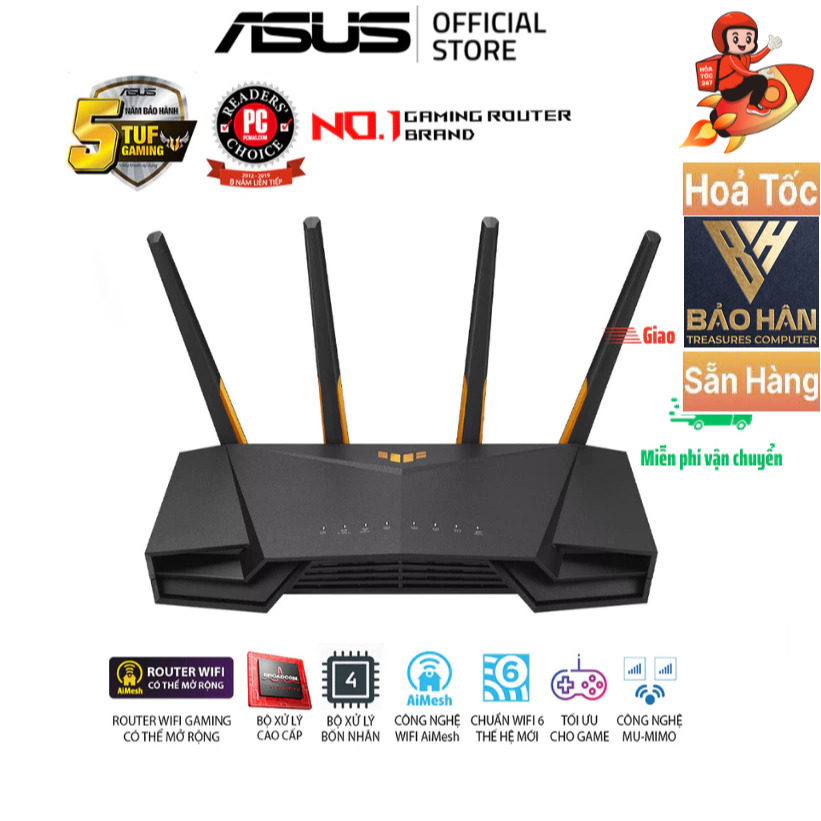 Thiết Bị Phát WiFi 6 băng tần kép TUF-AX4200 Gaming AX4200/ 574+3603 Mbps (Router WiFi có thể mở rộn
