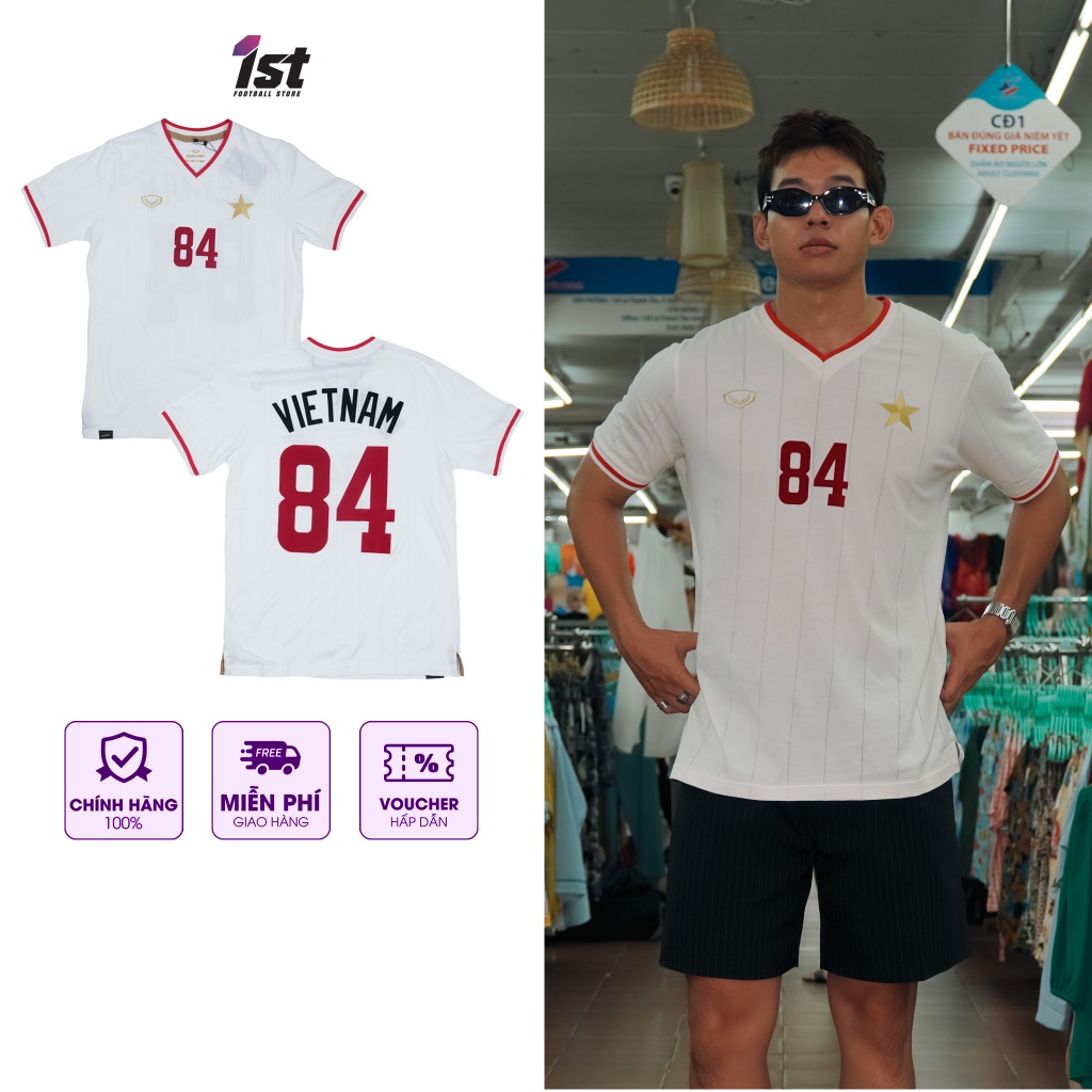 Áo Thun Cổ Động Đội Tuyển Việt Nam Warrior12 VIETNAM Grand Sport Màu Trắng Nam Nữ