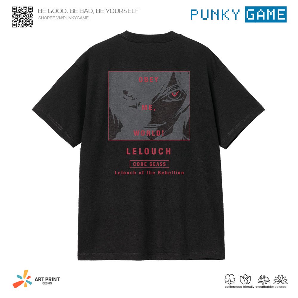 Áo thun Unisex Code Geass Lelouch of the Rebellion 'World, follow me' Cotton 100% ngắn tay