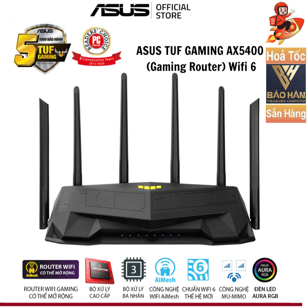 Router Wifi 6 ASUS TUF- AX5400 Gaming Router ASUS TUF GAMING AX5400 (router WiFi có thể mở rộng) - H