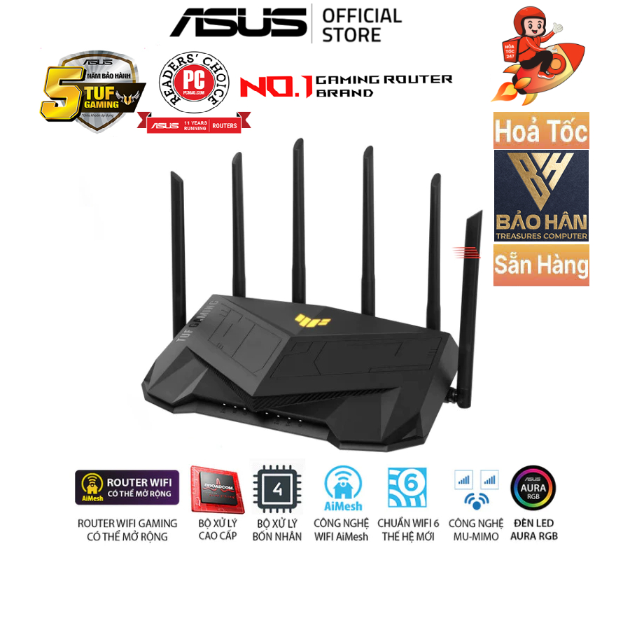 Wifi6 Router ASUS TUF AX6000 Gaming Router Chuẩn AX6000 1148+4804 Mbps (Router WiFi có thể mở rộng) 