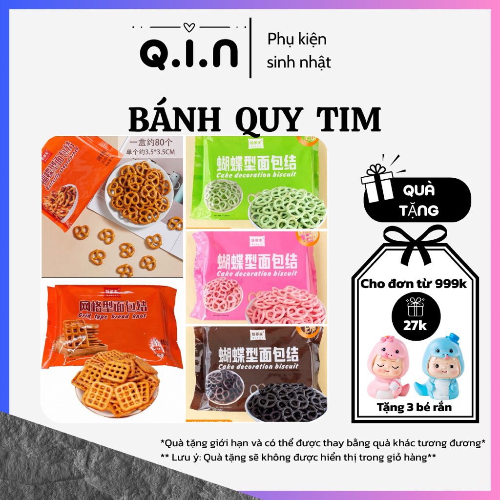 Bánh quy vòng tim, Bánh quy vuông trang trí bánh kem, bánh sinh nhật ( Bịch 90g)