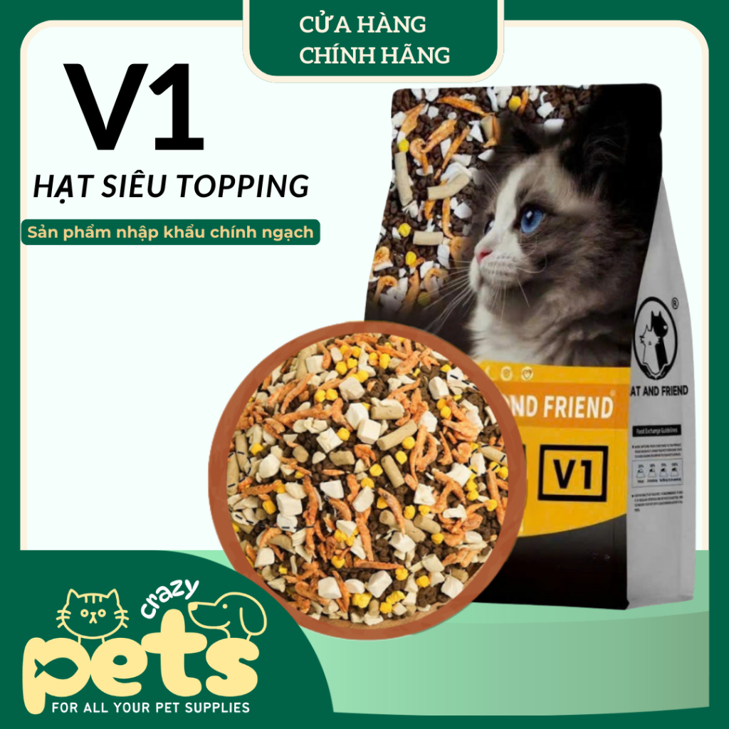 [30% topping] Hạt siêu topping V1 thức ăn bổ sung dinh dưỡng cho mèo kén ăn, mọi lứa tuổi