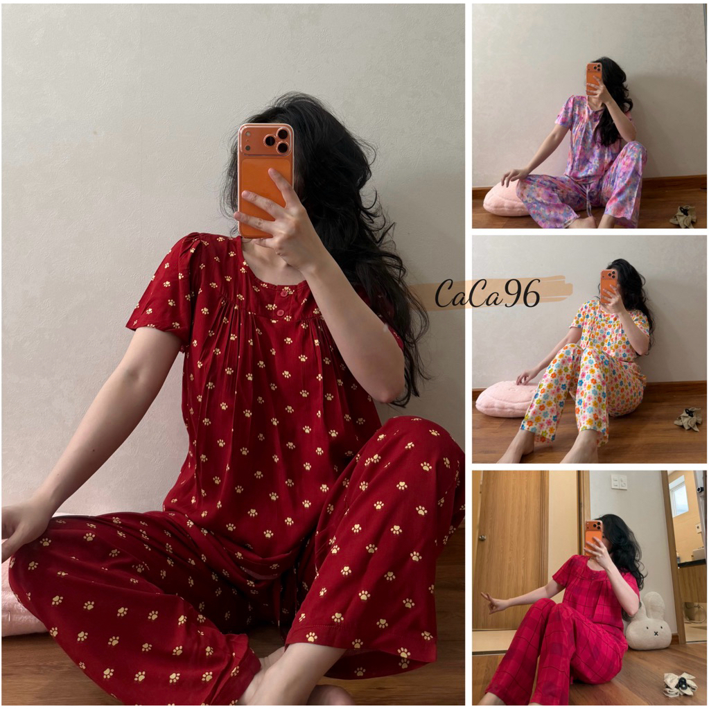 Đồ bộ tole bộ lanh mặc nhà VNXK hàng thiết kế tay bồng, cổ đính 2 nút, tinh tế trẻ trung,siêu mát.