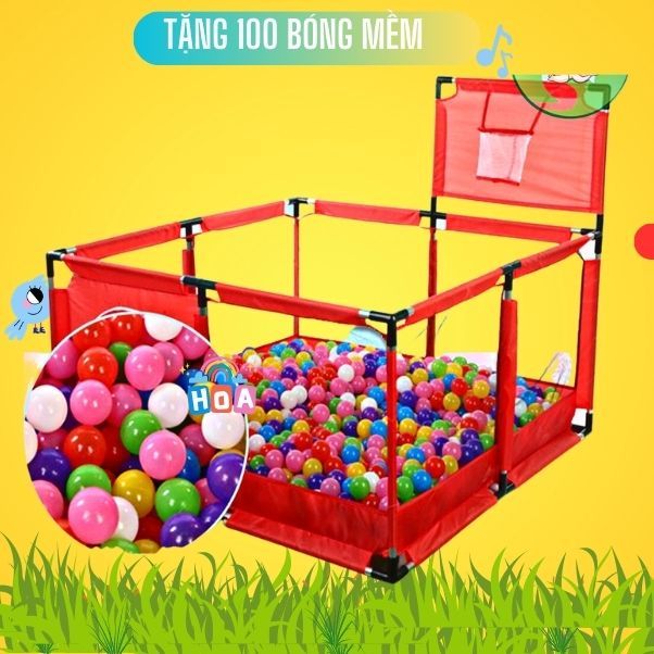 🎉𝑻𝒂̣̆𝒏𝒈 100 𝑩𝒐́𝒏𝒈🎉Quây bóng, nhà bóng hình vuông 1m25x1m25 có rổ+Quây lục-Khung inox -HÀNG CAO CẤP