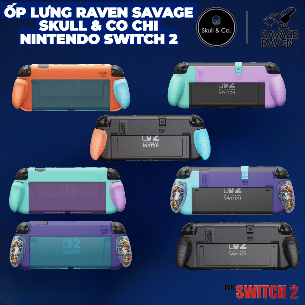 Ốp Lưng Grip Case Switch 2 và túi Raven Savage hãng Skull & Co cho Nintendo Switch 2