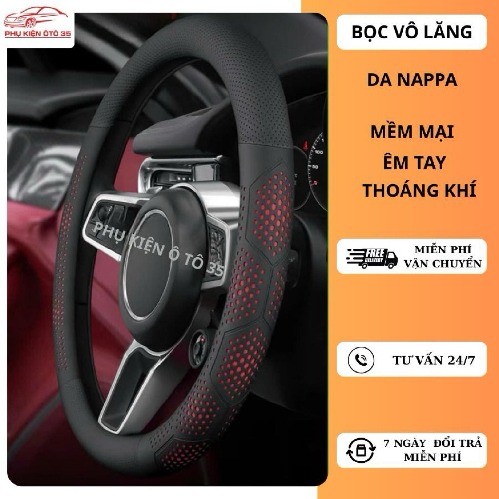 Bọc Vô Lăng Ô Tô 3D Da Nappa Cao Cấp Siêu Mỏng Thiết Kế Kiểu Dáng Lỗ Thoát Khí Chống Trơn Trượt 38cm