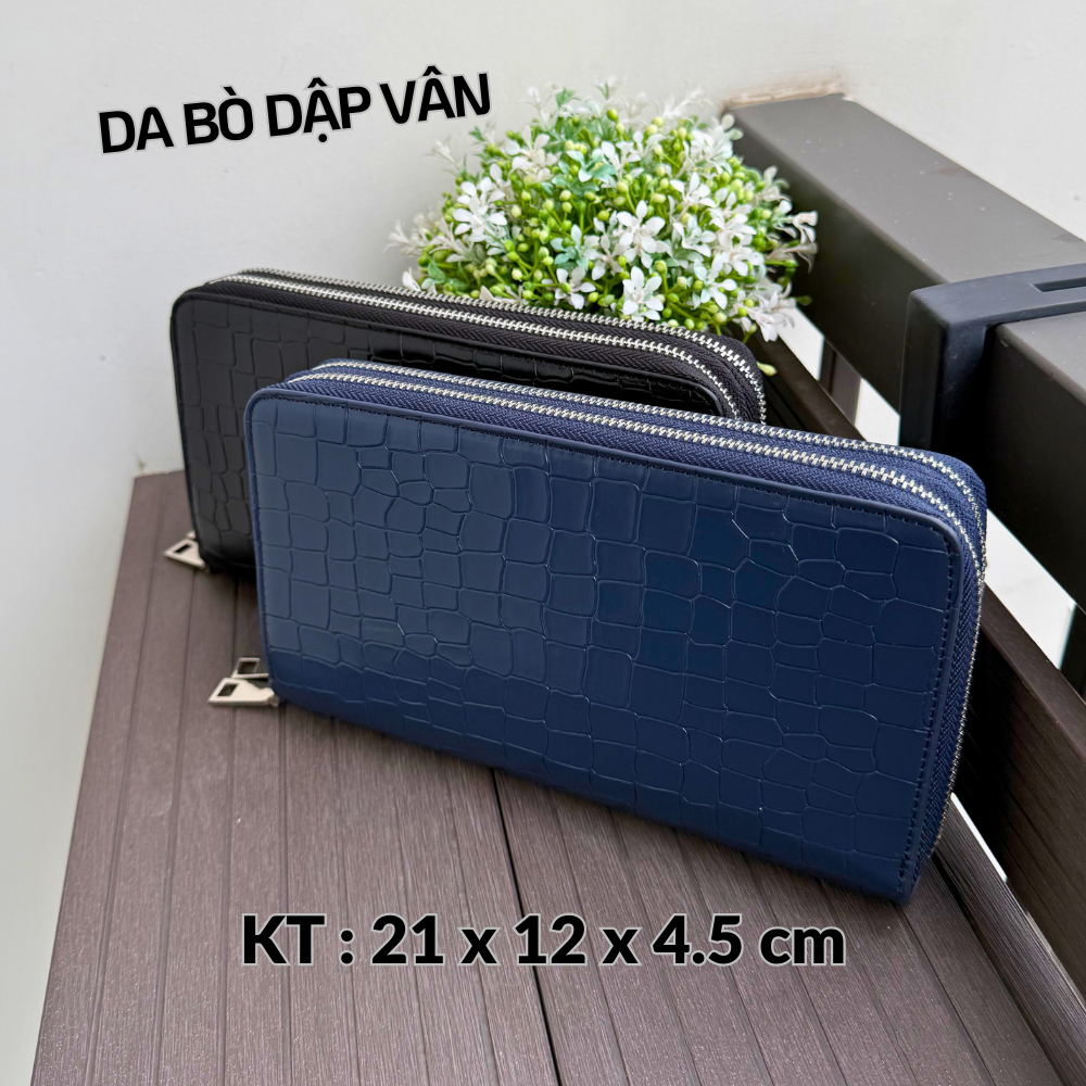 Clutch Cầm Tay Nam Chất Liệu Da Bò Dập Vân Tiện Lợi