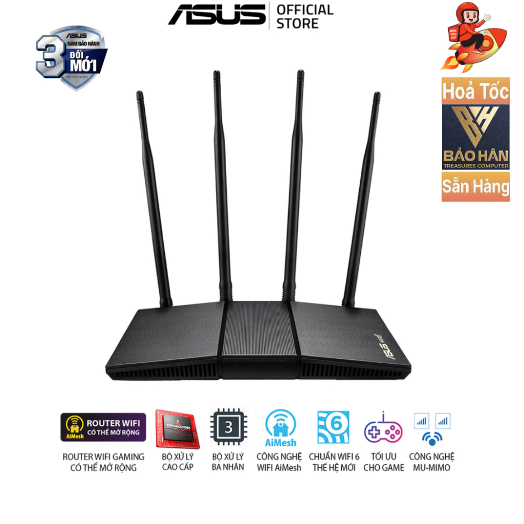 Router Wifi 6 Asus RT-AX1800HP Chuẩn AX1800 (router WiFi có thể mở rộng) Chuyên Xuyên Tường - Hàng C
