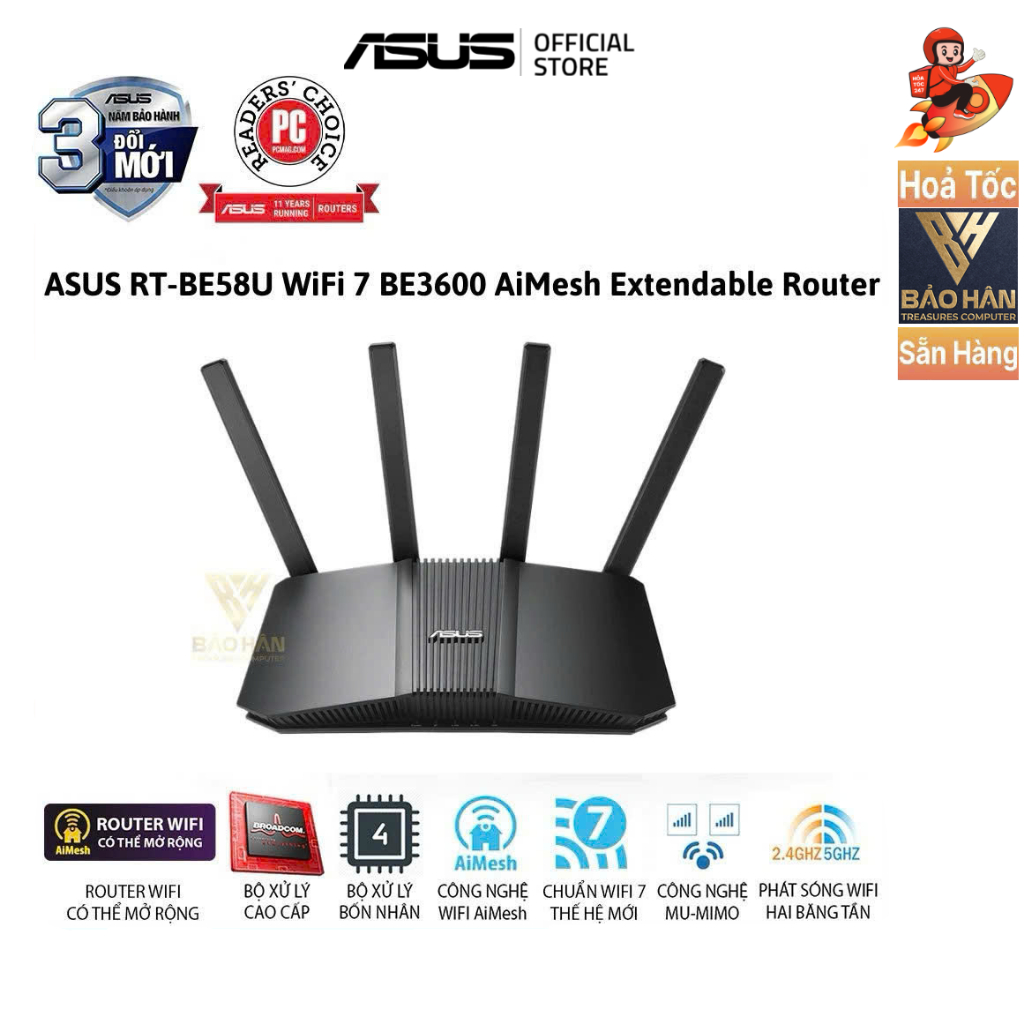 [ NEW] ASUS RT-BE58U WiFi 7 BE3600 AiMesh Extendable Router, 4K-QAM, MLO, AI Detection 2.5G Port, 4 