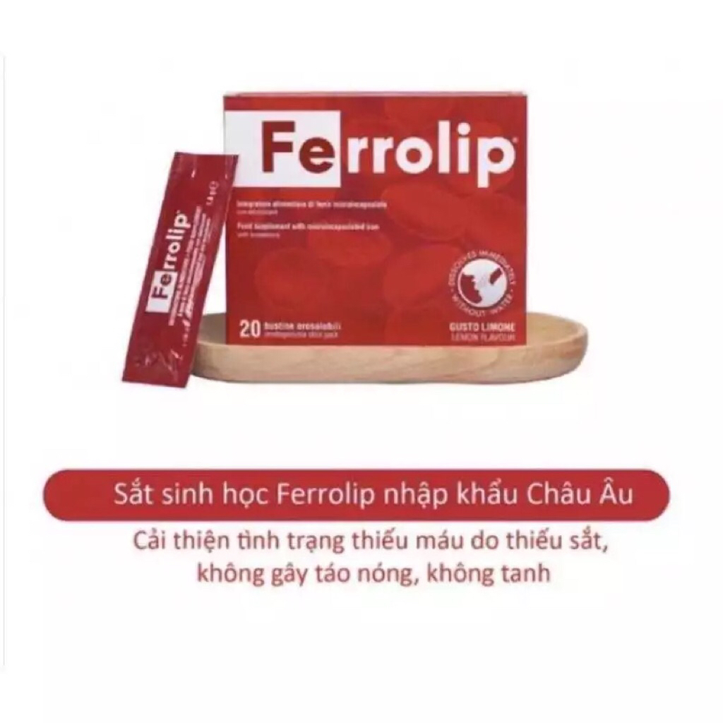 SĂT BẦU Ferrolip ( HỘP 20 Gói ) Bổ Sung Sắt Hữu Cơ Không Táo Bón Không Tanh Vị Chanh Cho Bà Bầu Và Người Thiếu Sắt