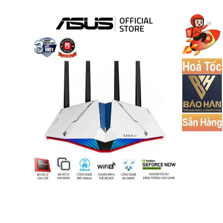 Router Wifi ASUS AURA RGB RT-AX82U GUNDAM EDITION Hai Băng Tần, Chuẩn AX5400 (Chuyên Cho Game Di Độn