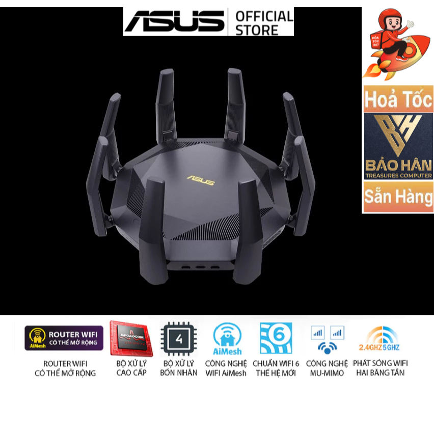 Thiết Bị Phát Wifi ASUS RT-AX89X Chuẩn AX6000 Hai Băng Tần Kép (Cực Hầm Hố Dành Cho Game Thủ) - Hàng
